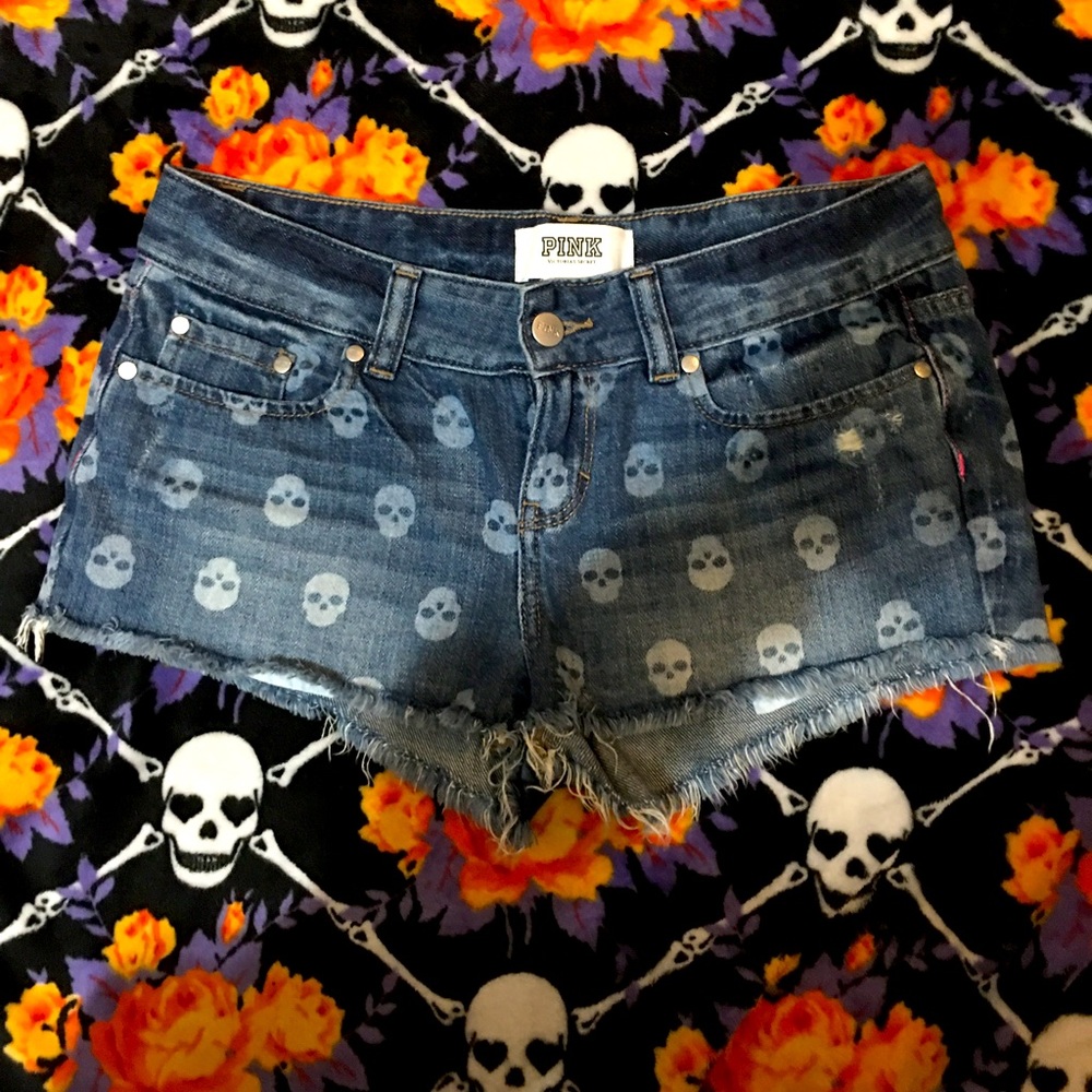 COPY - PINK skull jean shorts